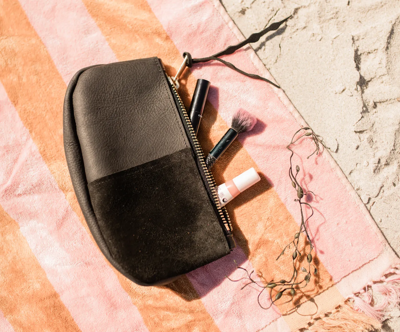 Makeup Bag in Black Leather