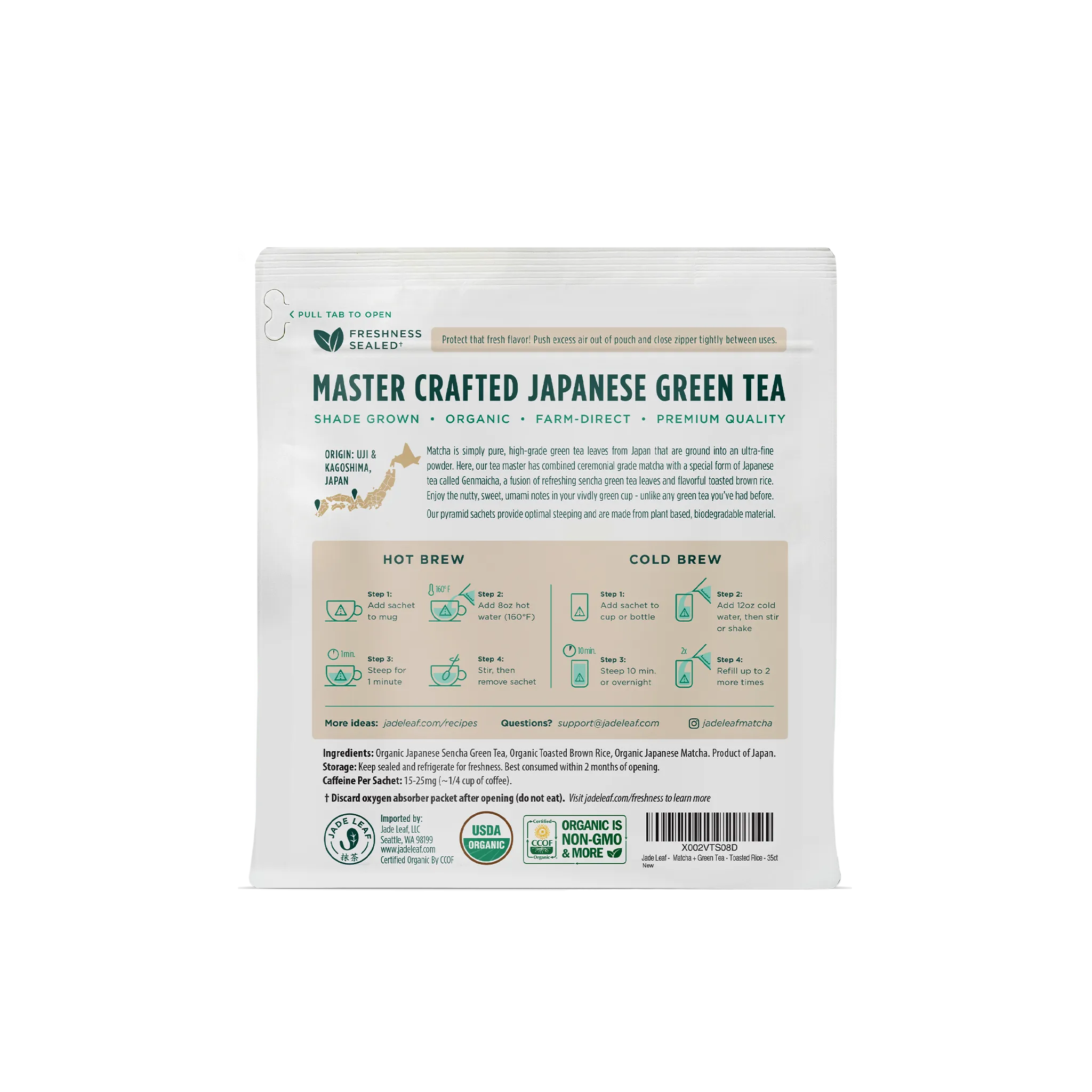 Matcha   Green Tea Pyramid Sachet Tea Bags - Toasted Rice