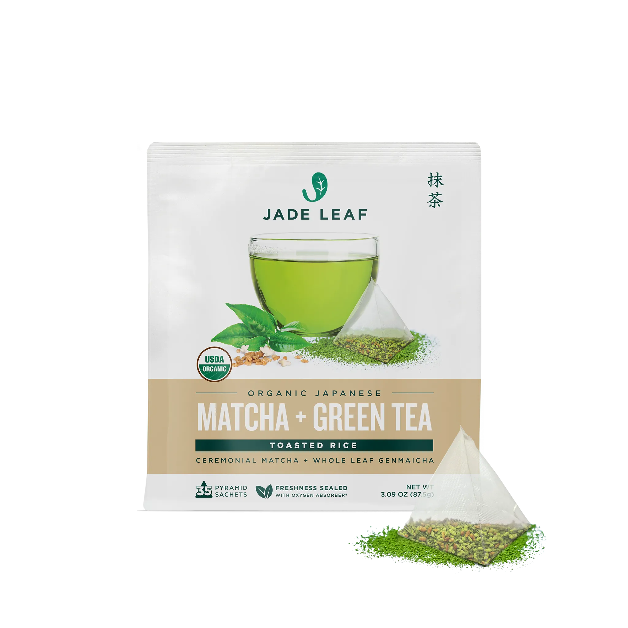 Matcha   Green Tea Pyramid Sachet Tea Bags - Toasted Rice