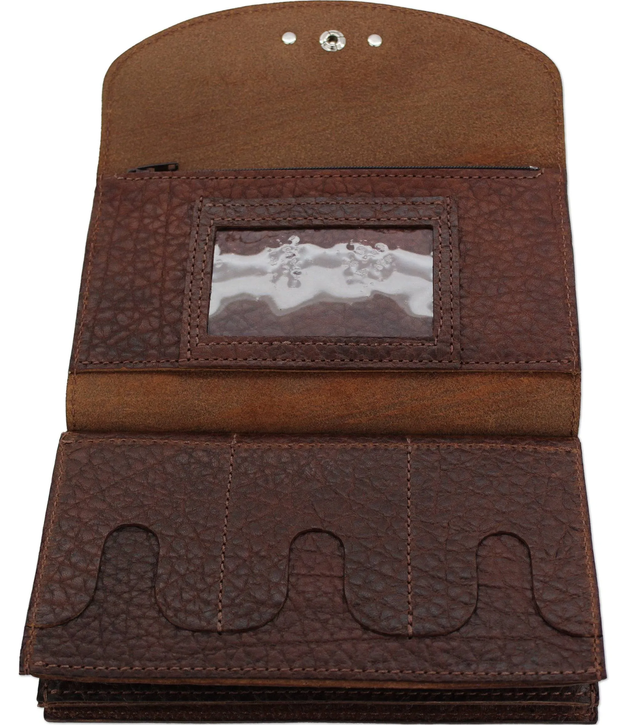Medium Brown Bison Leather Deluxe Women's Wallet