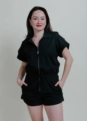 Meg Zip Front Romper - Fade To Black