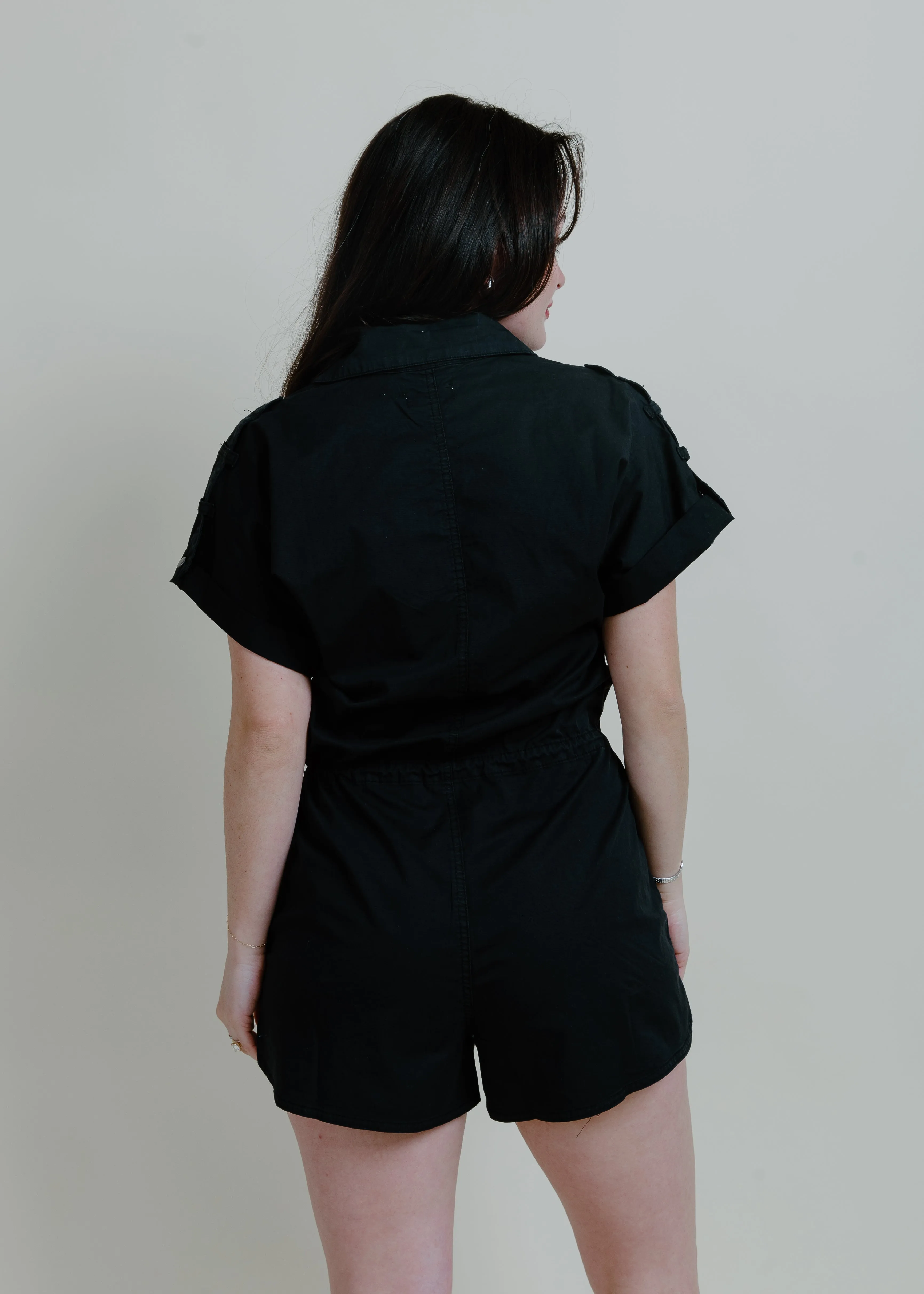 Meg Zip Front Romper - Fade To Black