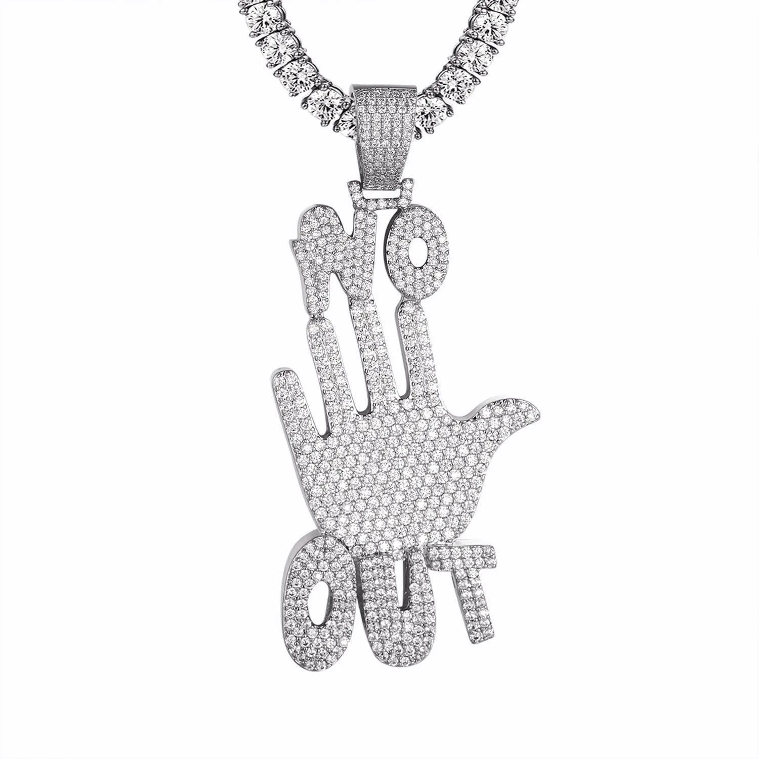 Mens No Hands  Palm Sign Emoji Silver Bling Pendant