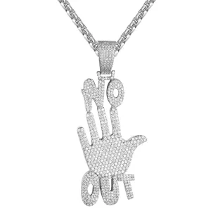 Mens No Hands  Palm Sign Emoji Silver Bling Pendant