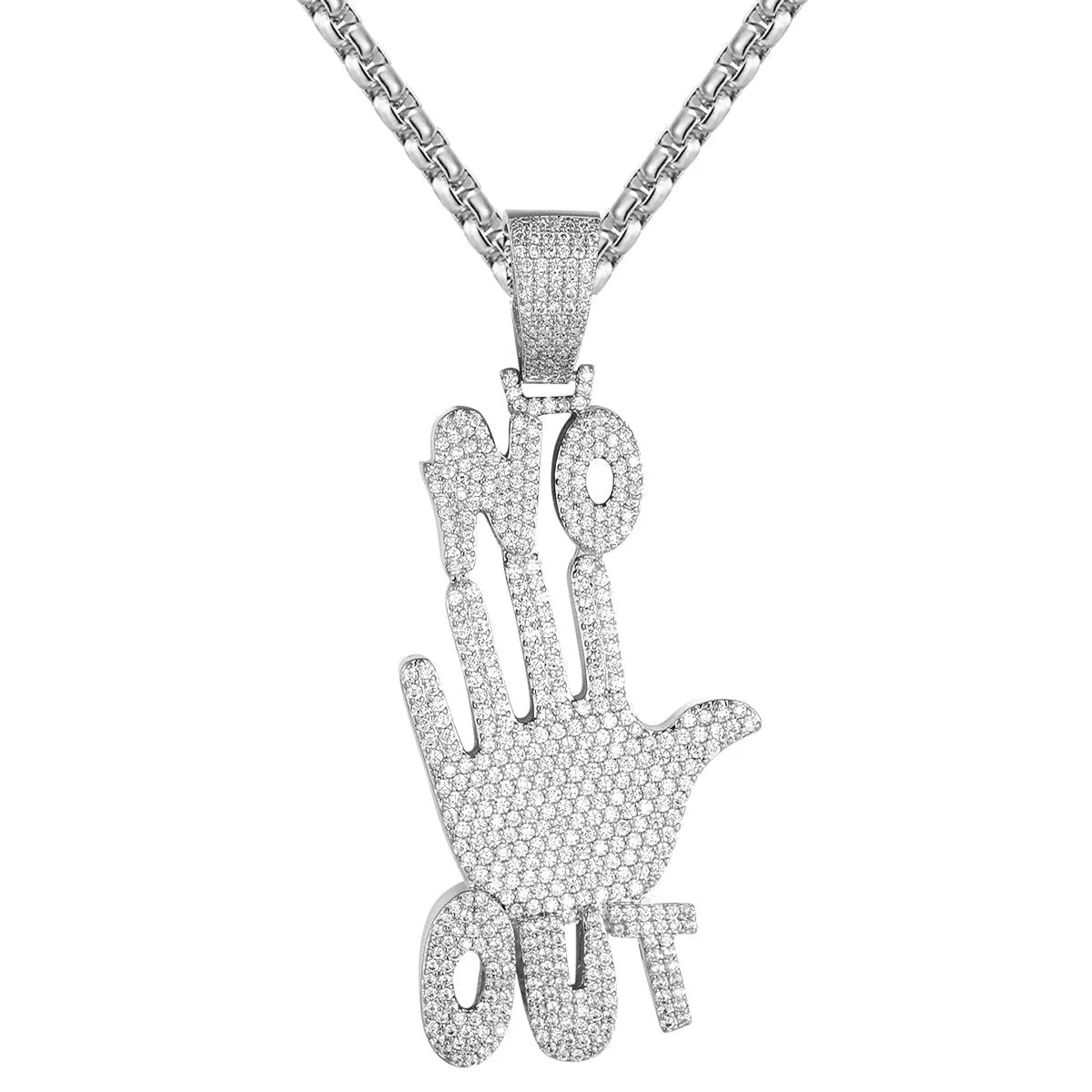 Mens No Hands  Palm Sign Emoji Silver Bling Pendant