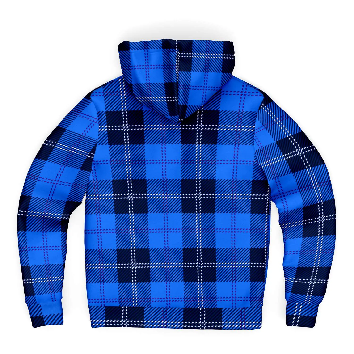 Microfleece Blue Zip-up Hoodie Plaid Pattern
