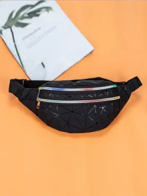 Mini Geometric Print Zip Front Waist Bag - ᗰ'₂₂ - Black- FD ⚡