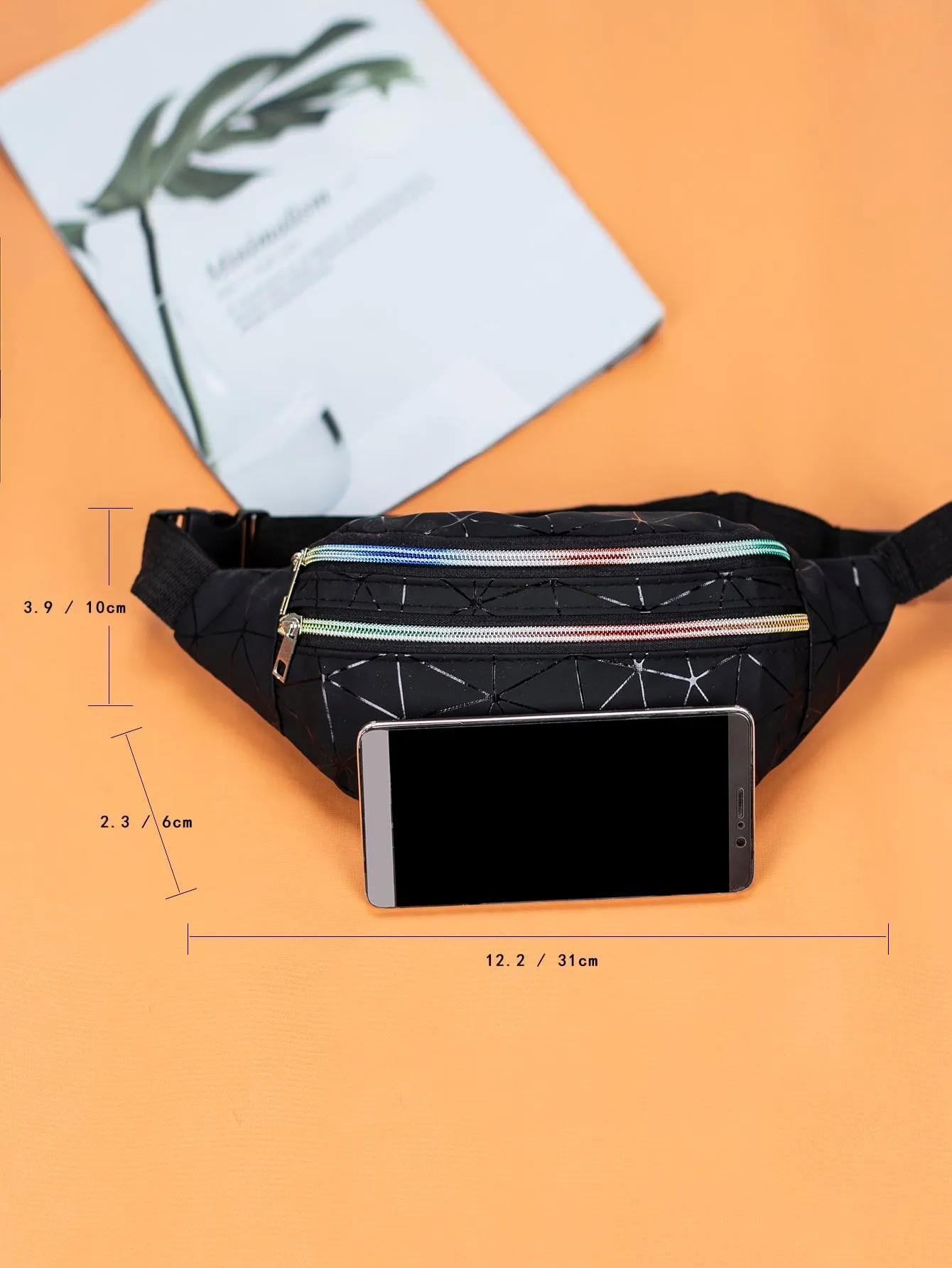 Mini Geometric Print Zip Front Waist Bag - ᗰ'₂₂ - Black- FD ⚡