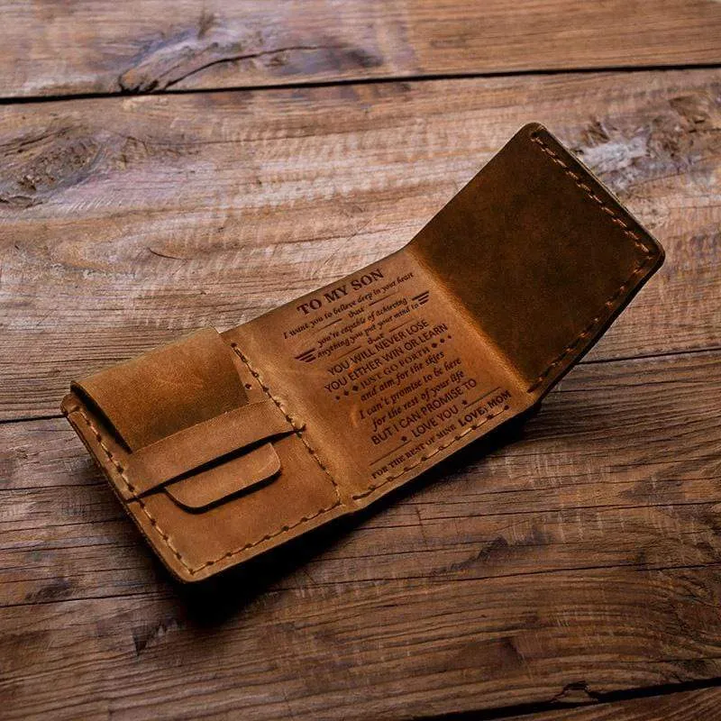 Mom To Son - Premium Cow Leather Trifold Wallet