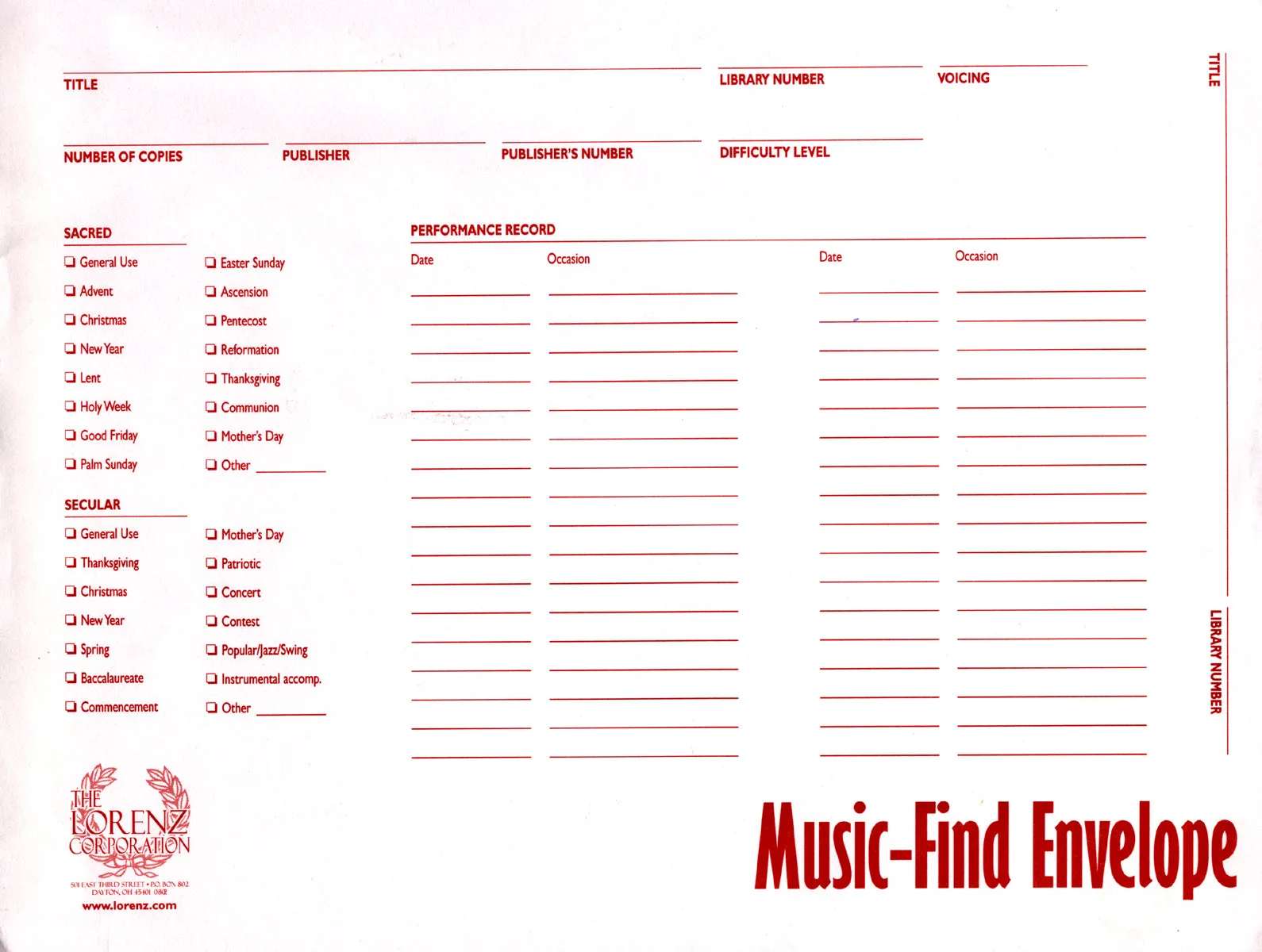 Music Finder Envelope - Choral - Envelope - Choral