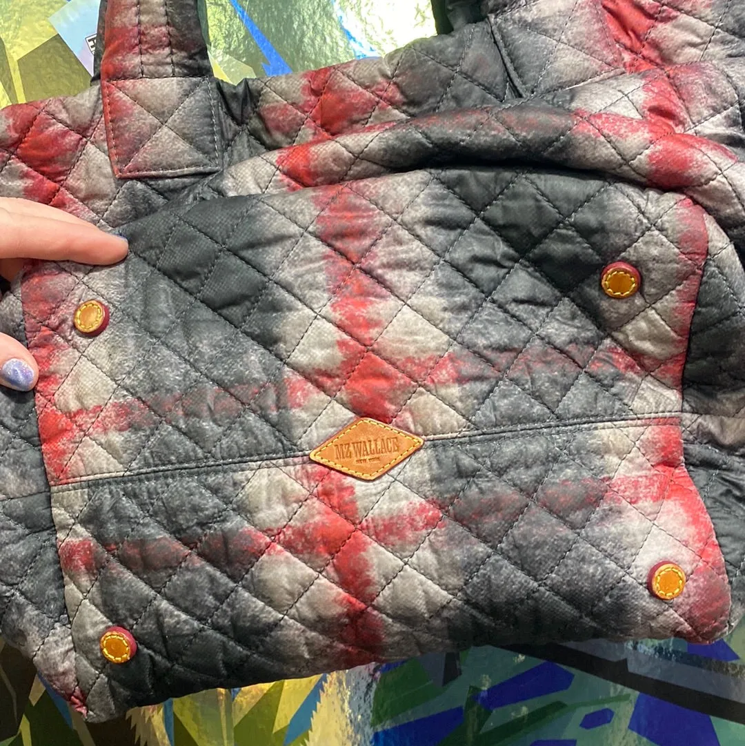 MZ Wallace Gray Red and Beige Sutton Tote