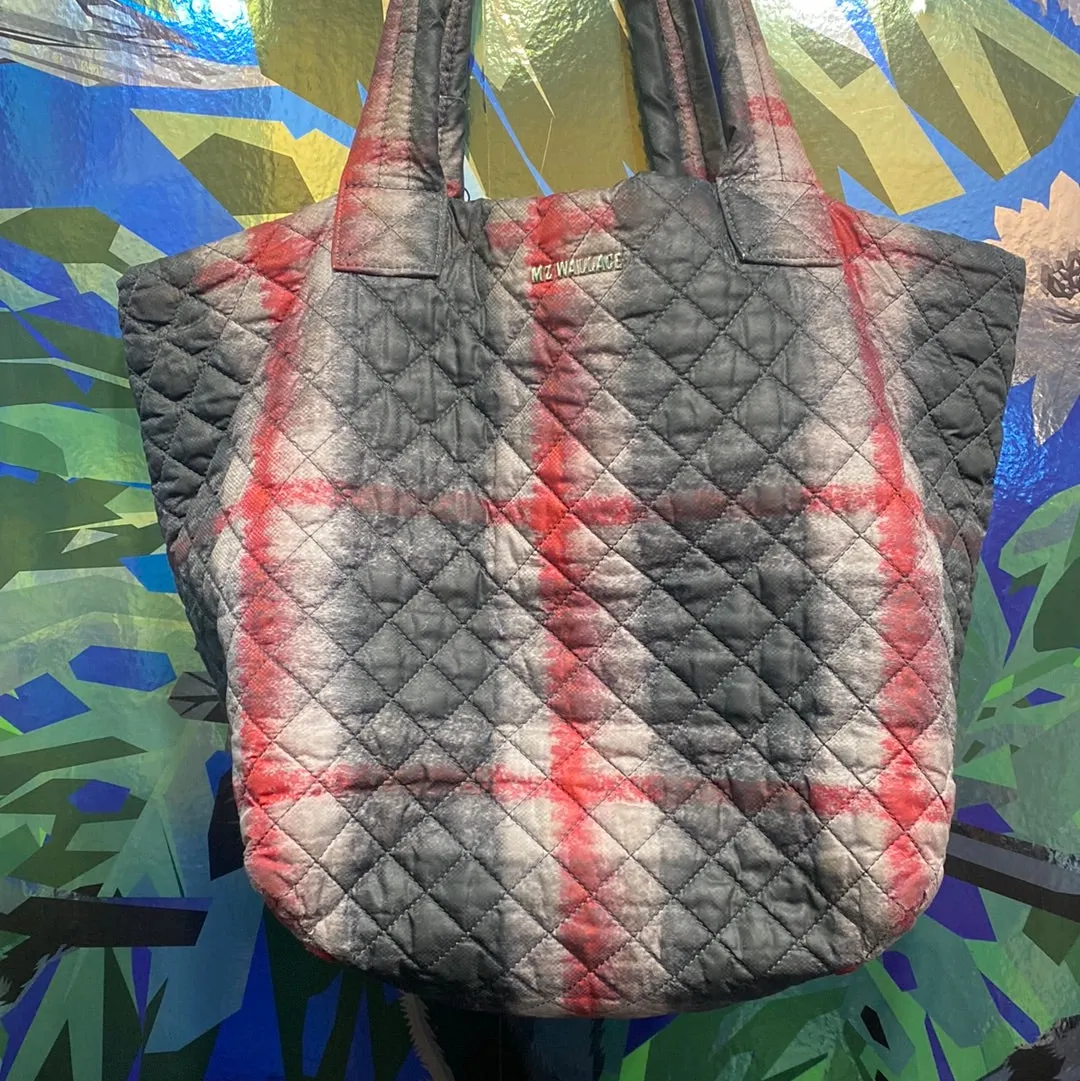 MZ Wallace Gray Red and Beige Sutton Tote