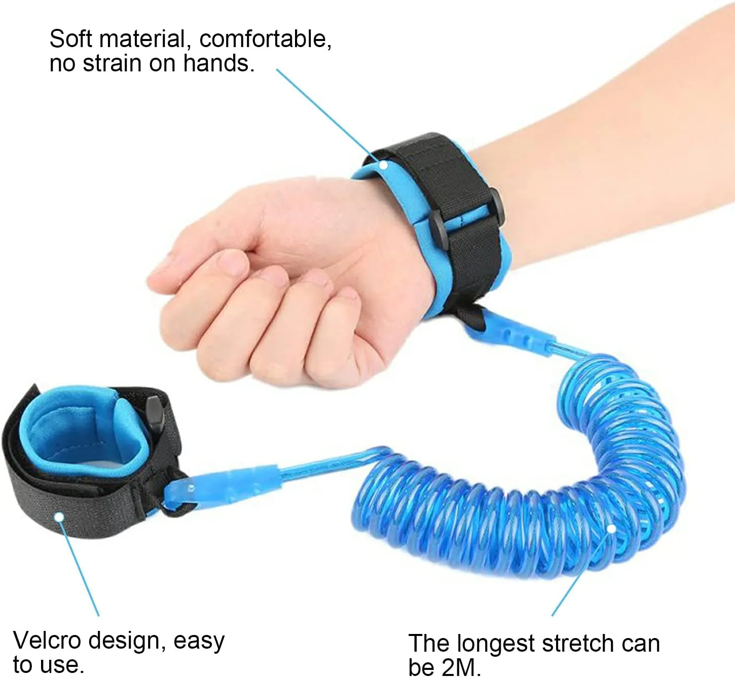 New Anti Lost Wrist Link, Upgraded Anti Lost Wristband, Toddler Leash Kid Leashes Babies Safety Harness, Velcro Wrist Belts, Toddlers Safety Strap for Travel, Boys, Girls, Child(2M, 6.56ft, Blue)