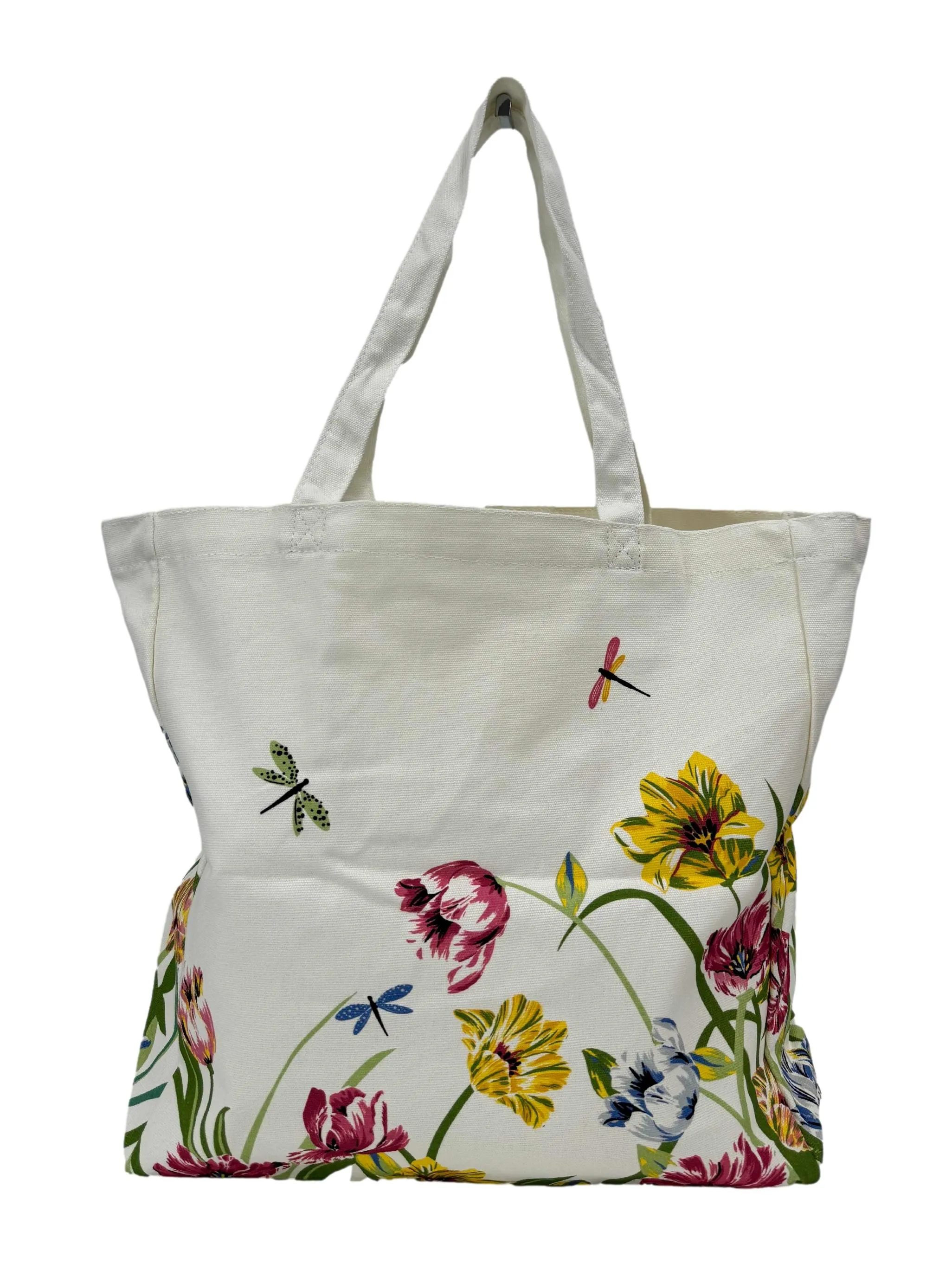 Off White Floral Canvas Book Tote