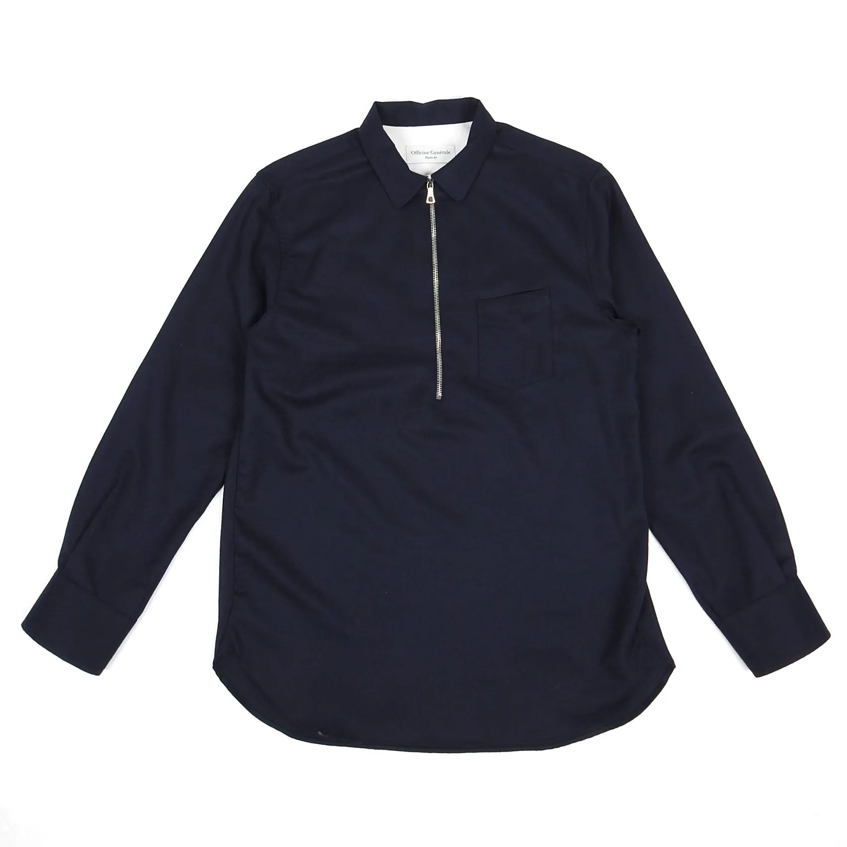 Officine Generale Wool 1/4 Zip Top Navy Medium