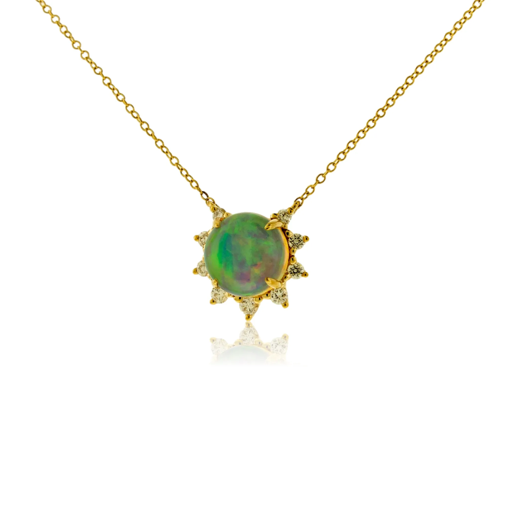 Opal Cabochon & Diamond Burst Halo Pendant