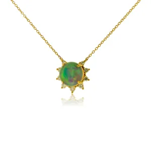Opal Cabochon & Diamond Burst Halo Pendant