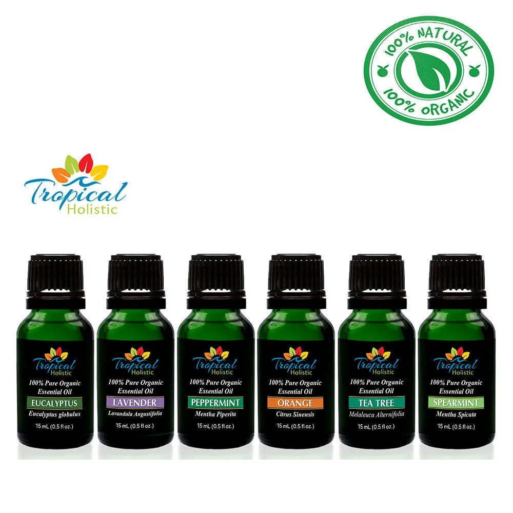 Organic Essential Oil Aromatherapy Starter Kit, (Pack of 6/15ml) 