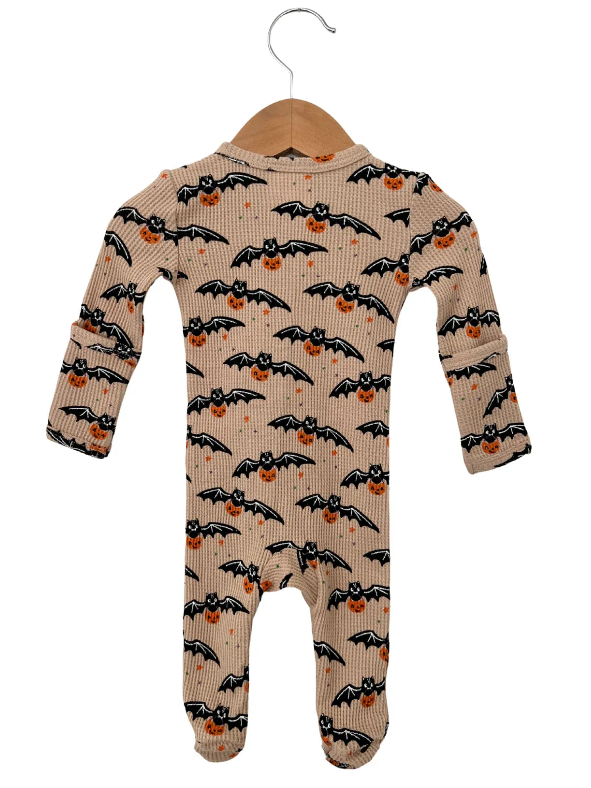 Organic Waffle Basic Zip Footie, Tan Trick or Treating Bat