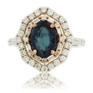 Oval Alexandrite & Diamond Burst with Baguette Halo Style Ring