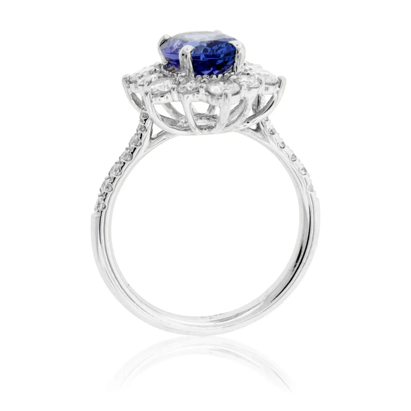 Oval Cut Tanzanite and Diamond Classic Halo Style Ring