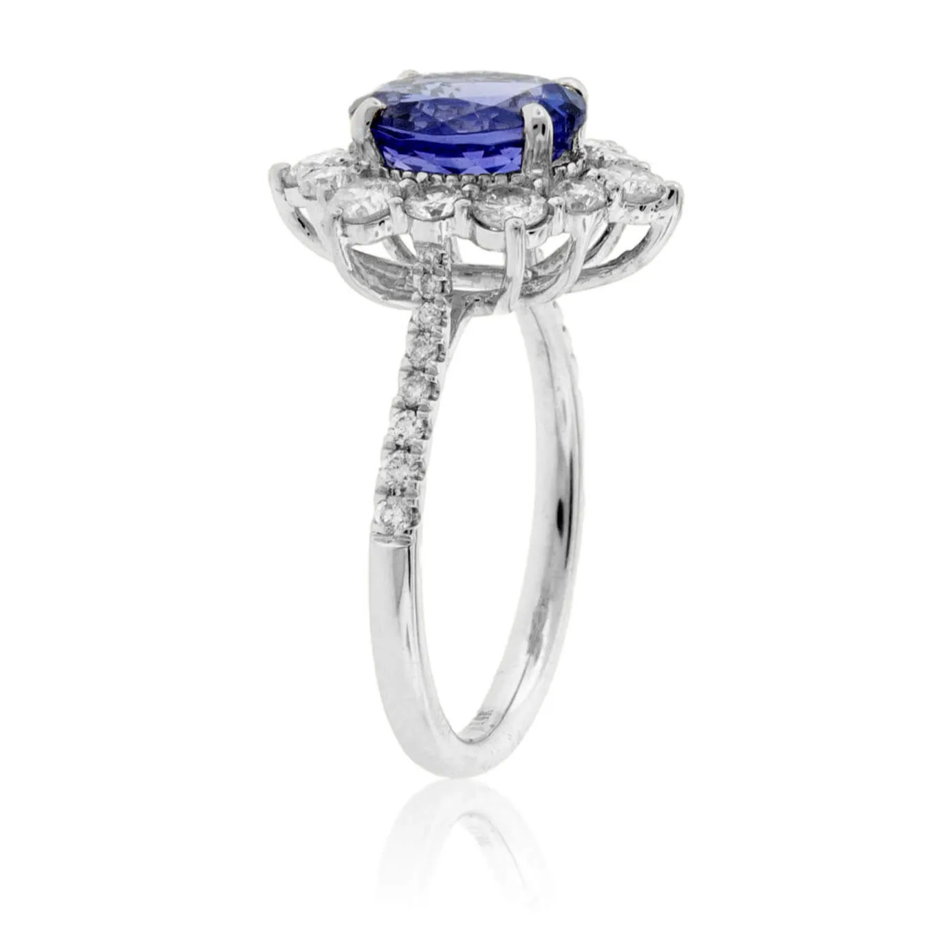 Oval Cut Tanzanite and Diamond Classic Halo Style Ring