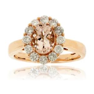Oval Morganite and Diamond Halo Ring