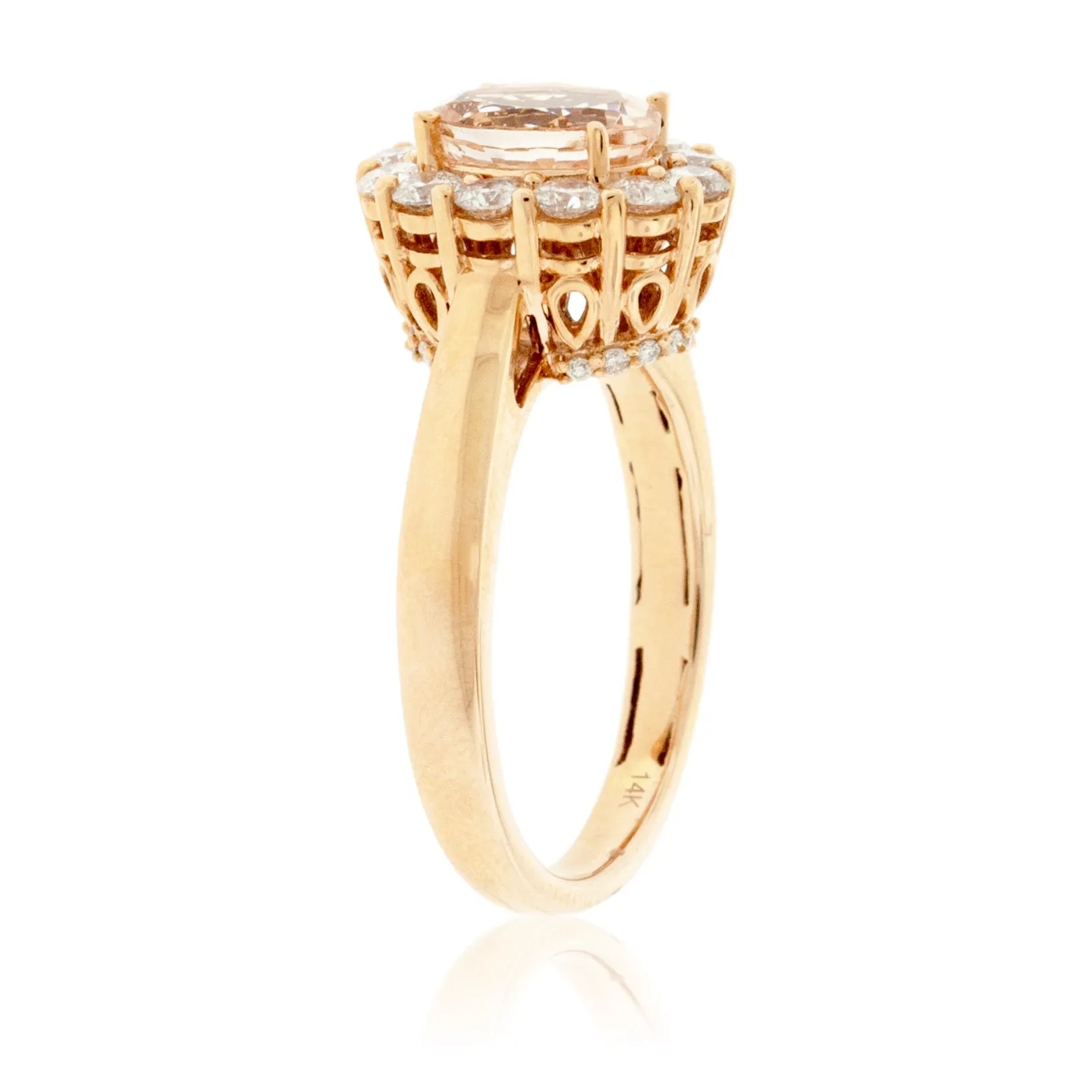 Oval Morganite and Diamond Halo Ring