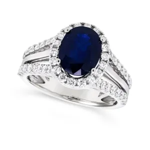 Oval Sapphire and Diamond Halo Ring