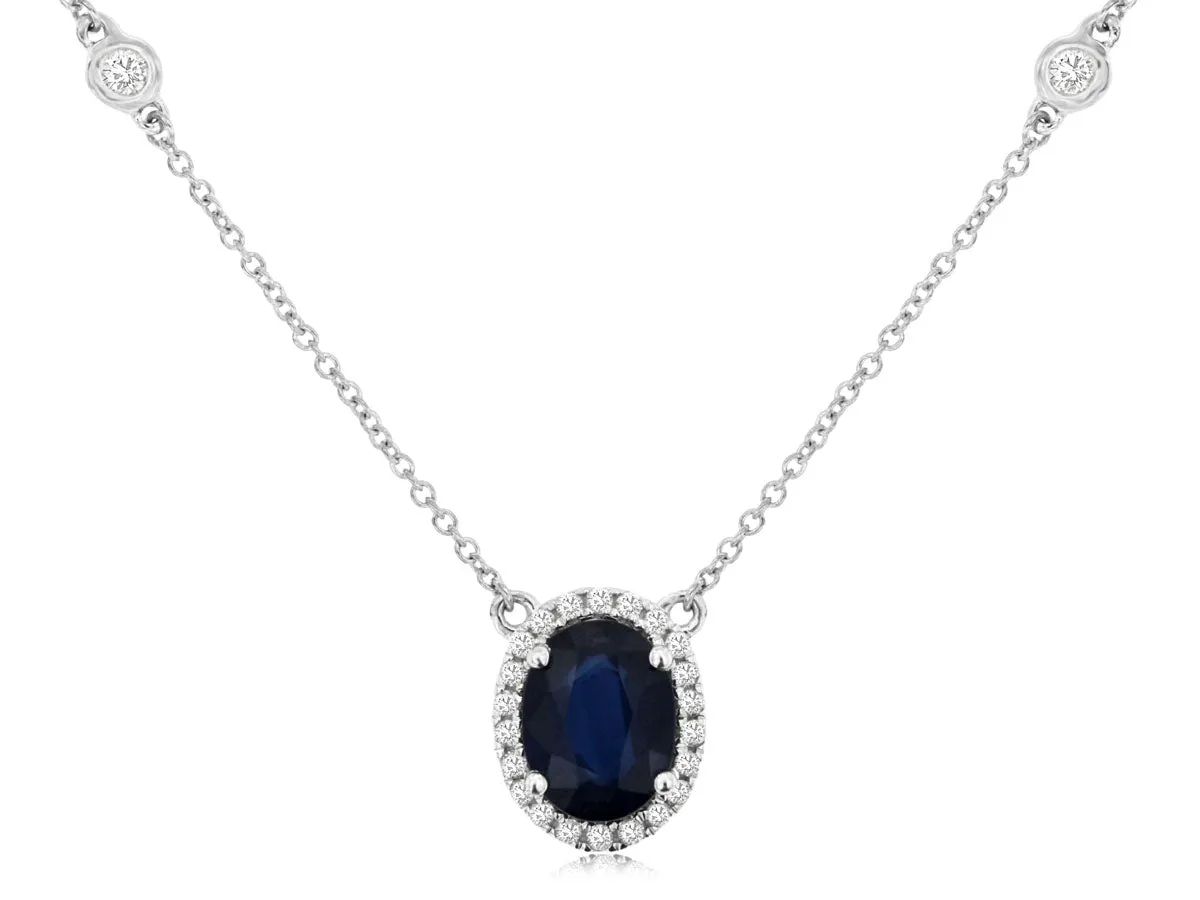 Oval Sapphire Necklace with Diamond Station