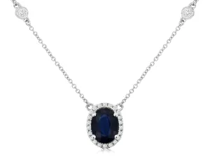 Oval Sapphire Necklace with Diamond Station