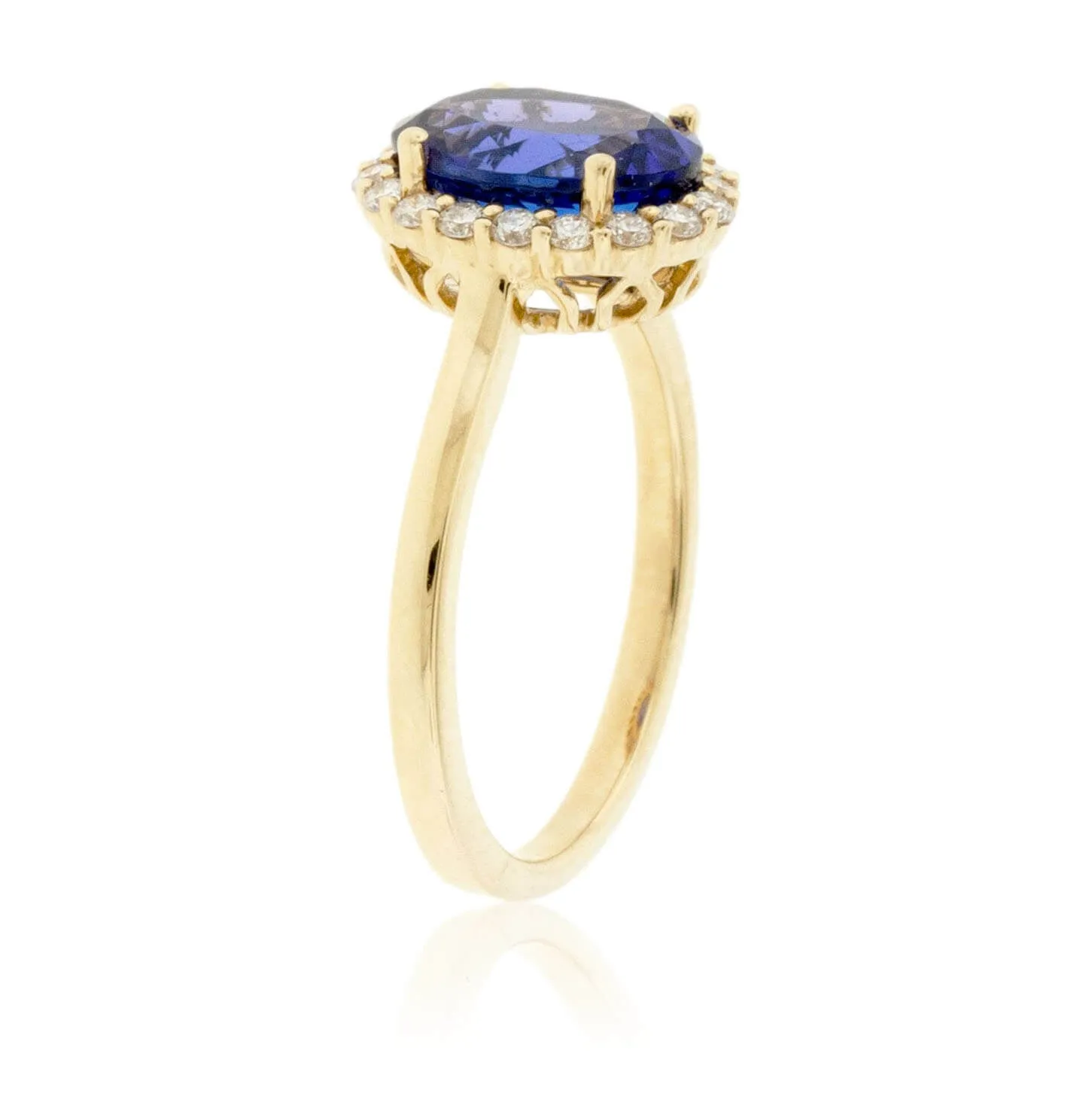 Oval Tanzanite & Diamond Halo Yellow Gold Ring