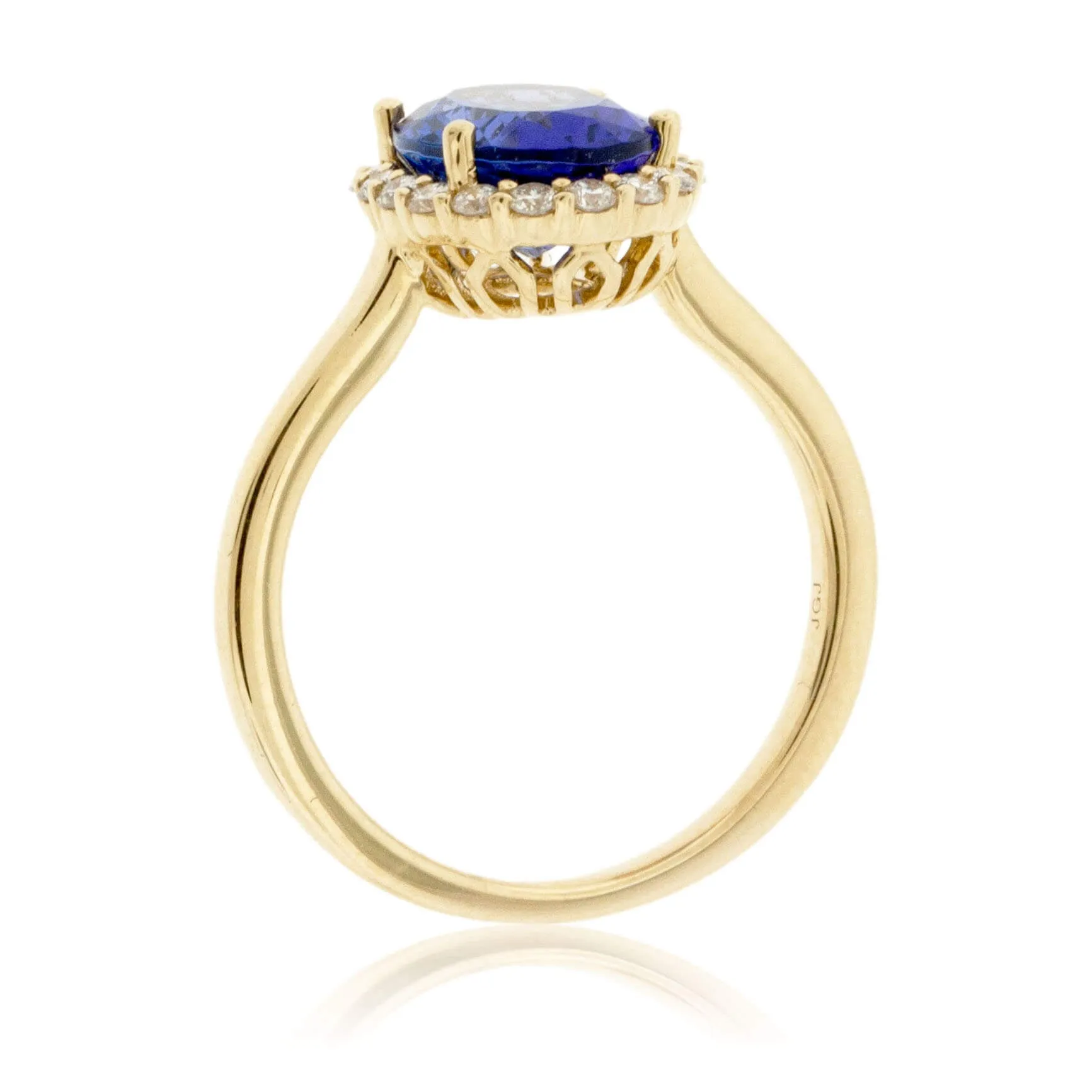 Oval Tanzanite & Diamond Halo Yellow Gold Ring