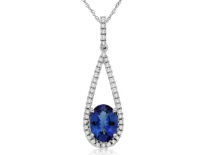 Oval Tanzanite and Open Diamond Halo Pendant