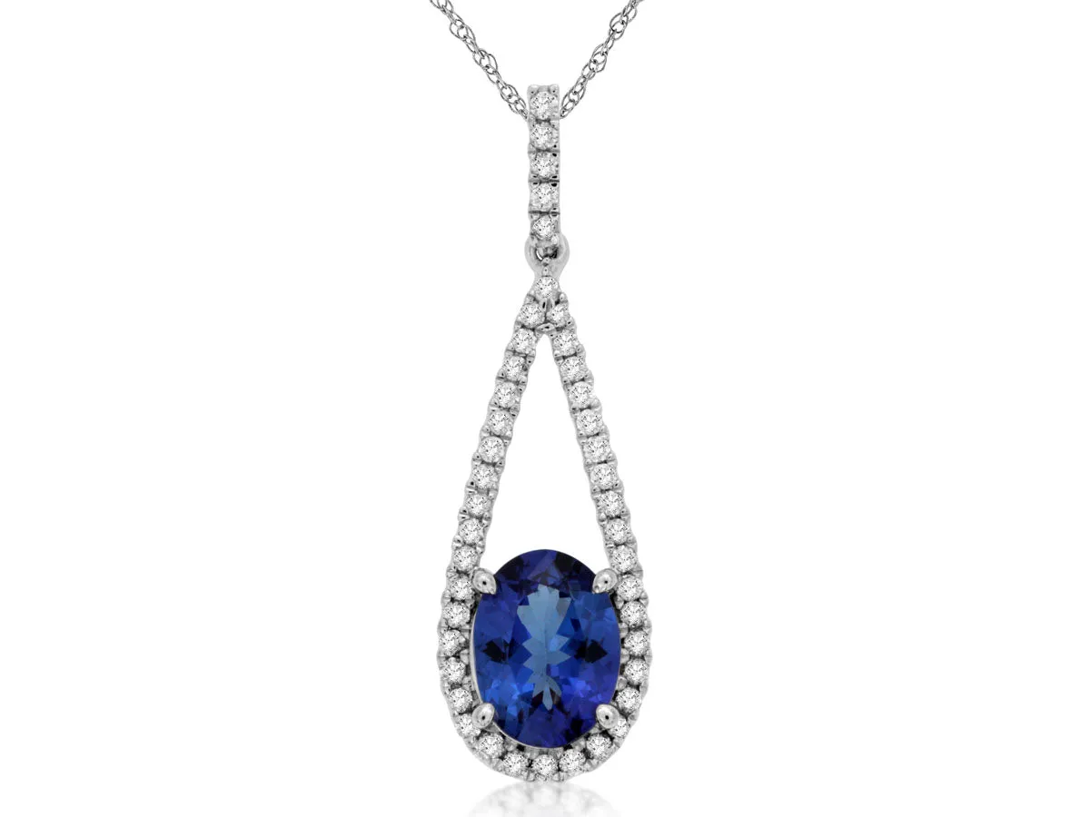 Oval Tanzanite and Open Diamond Halo Pendant