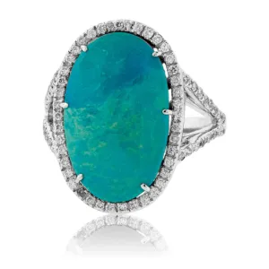 Oval Turquoise Cabochon & Diamond Halo Split Shank Ring