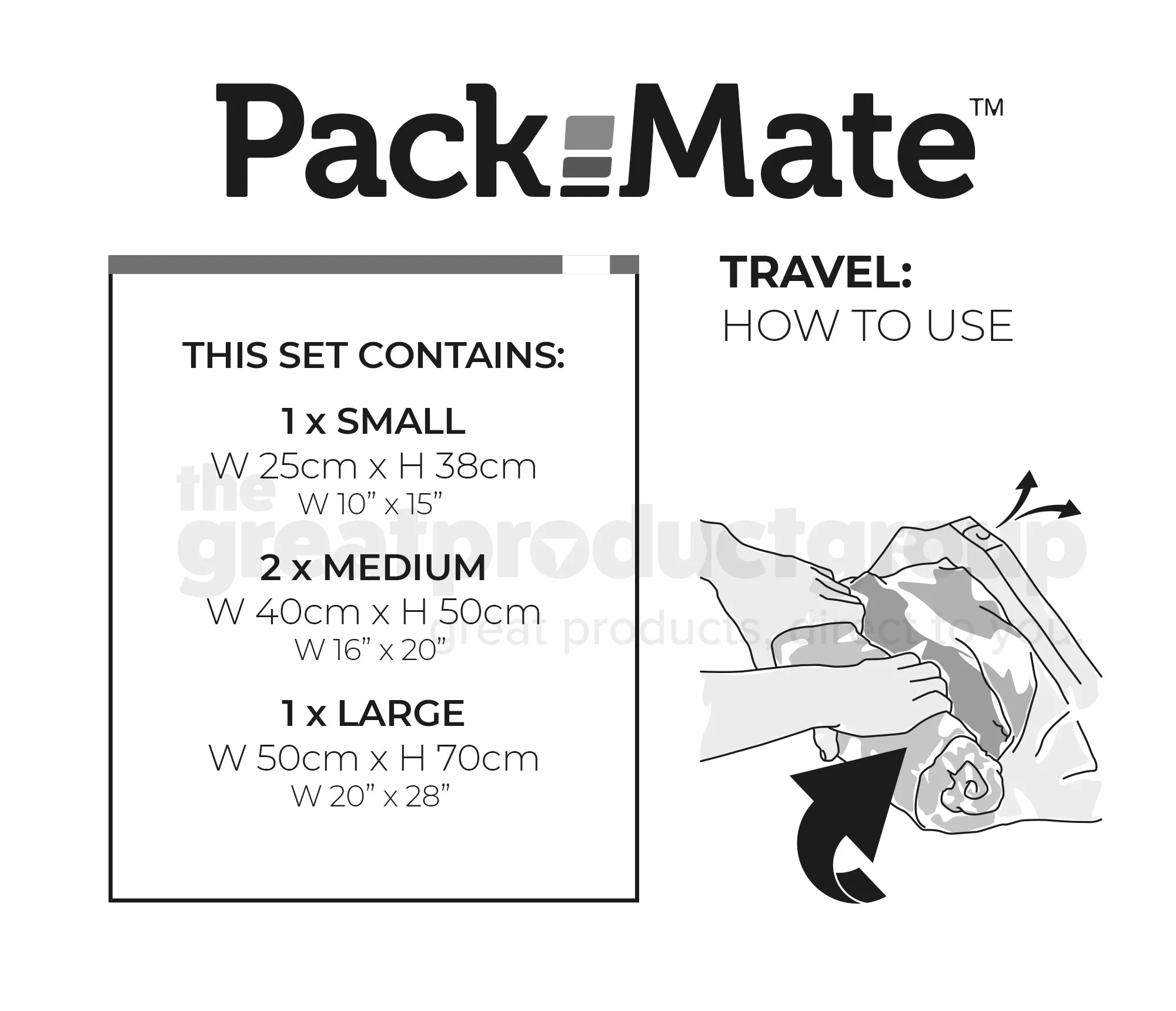Packmate 4pc Travel / Roll Storage Bag Set (1 Small, 2 Medium, 1 Large)
