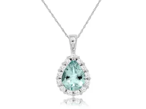 Pear Aquamarine and Diamond Halo Pendant
