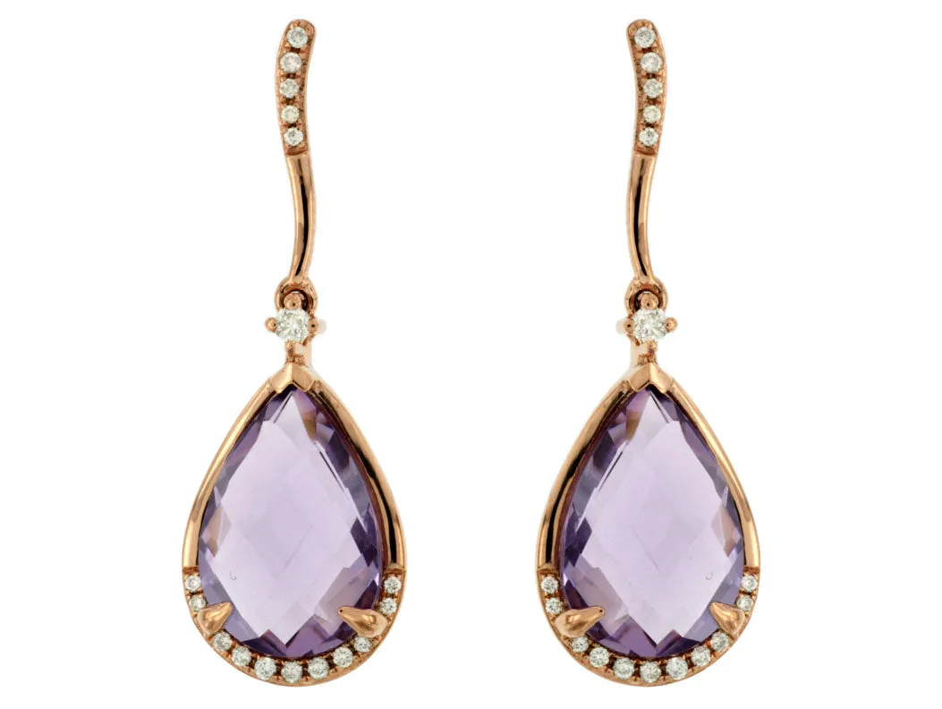 Pear Shaped Amethyst and Diamond Dangle Earrings