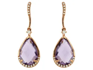 Pear Shaped Amethyst and Diamond Dangle Earrings