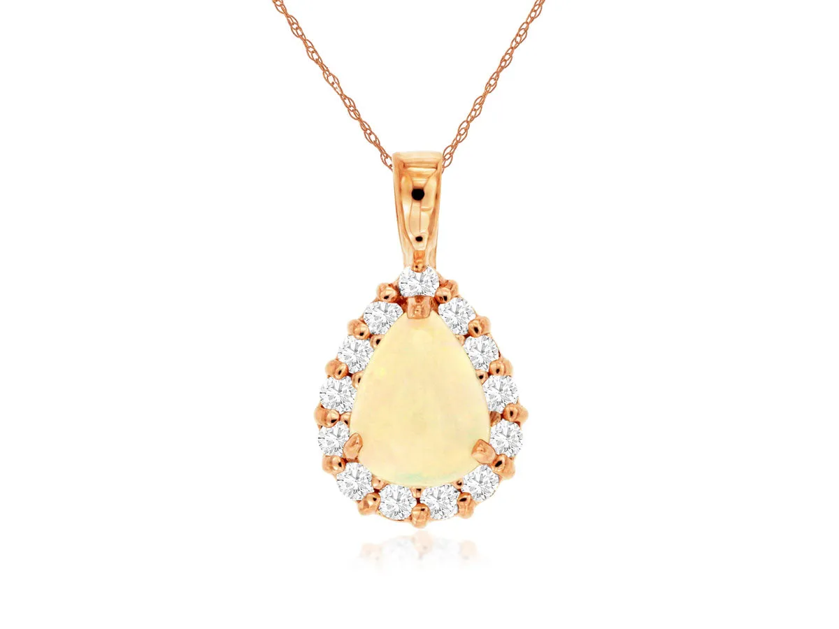Pear Shaped Opal and Diamond Pendant