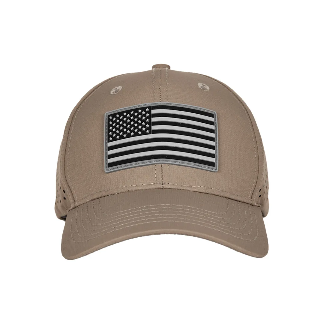 Performance Snapback | Blackout American Flag | Khaki