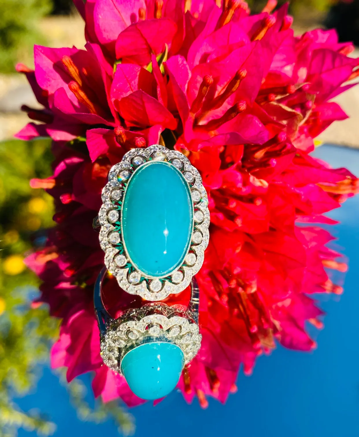 Platinum Blue Opal & Diamond Ring