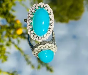 Platinum Blue Opal & Diamond Ring