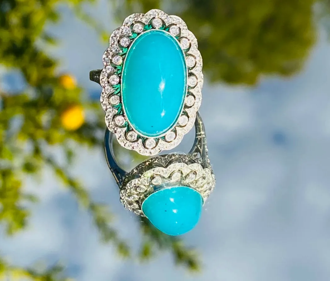 Platinum Blue Opal & Diamond Ring