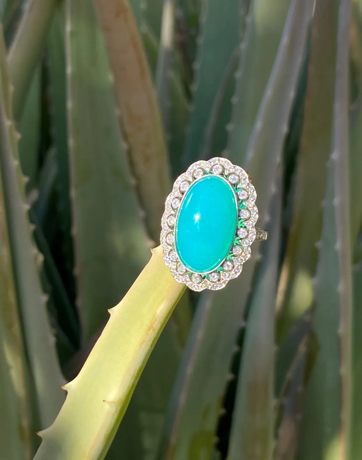Platinum Blue Opal & Diamond Ring
