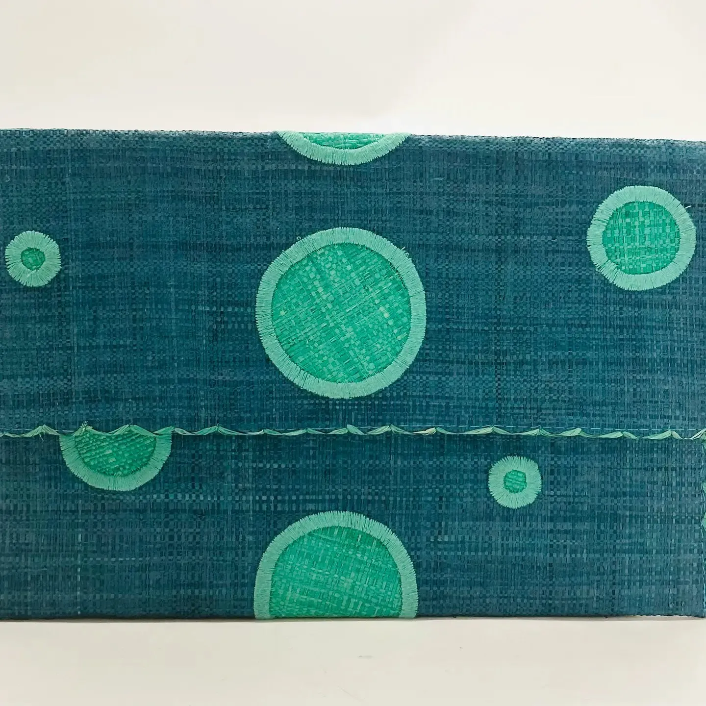 Polka Dot Straw Envelope Clutch Purse in Black,  Fuschia and Turquoise
