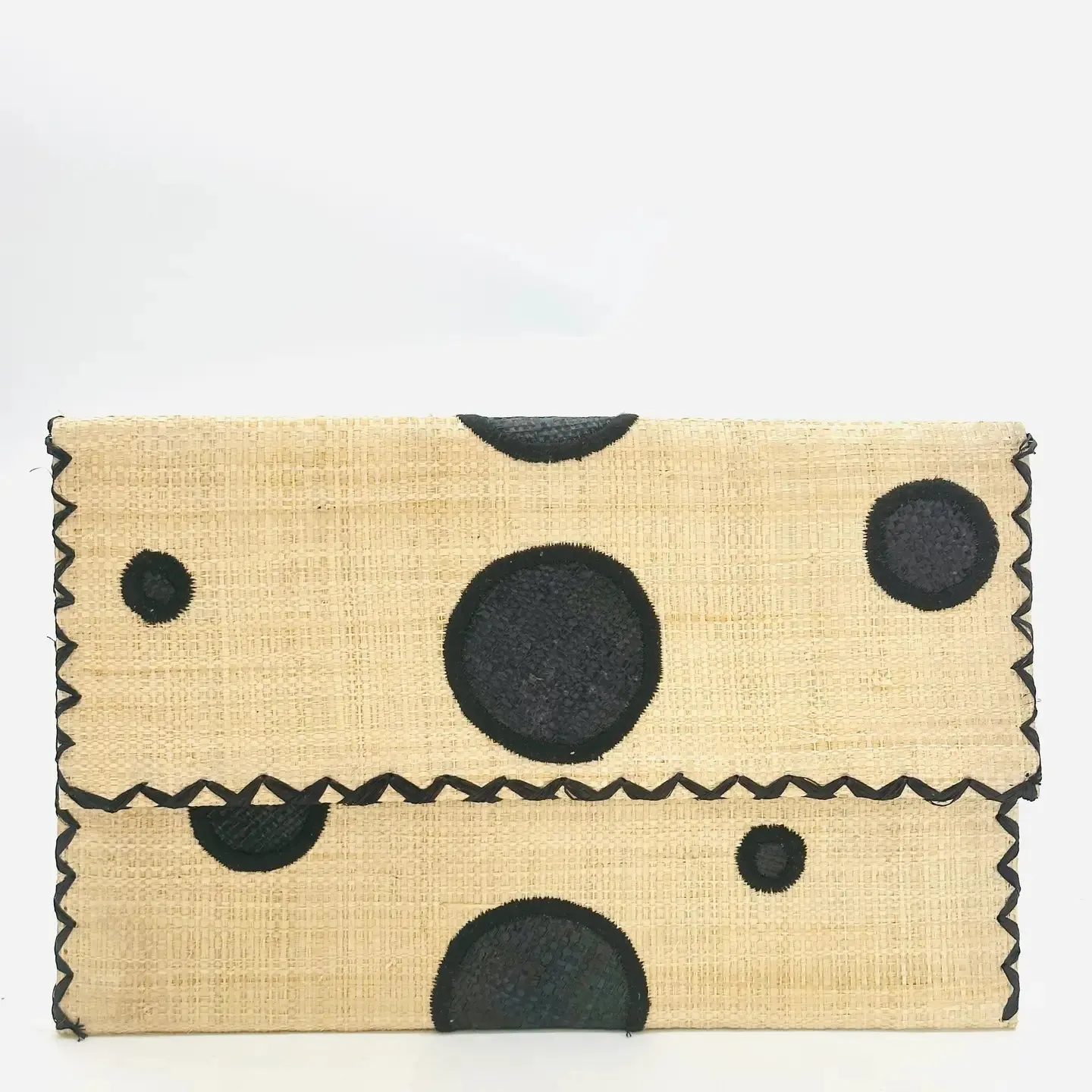 Polka Dot Straw Envelope Clutch Purse in Black,  Fuschia and Turquoise