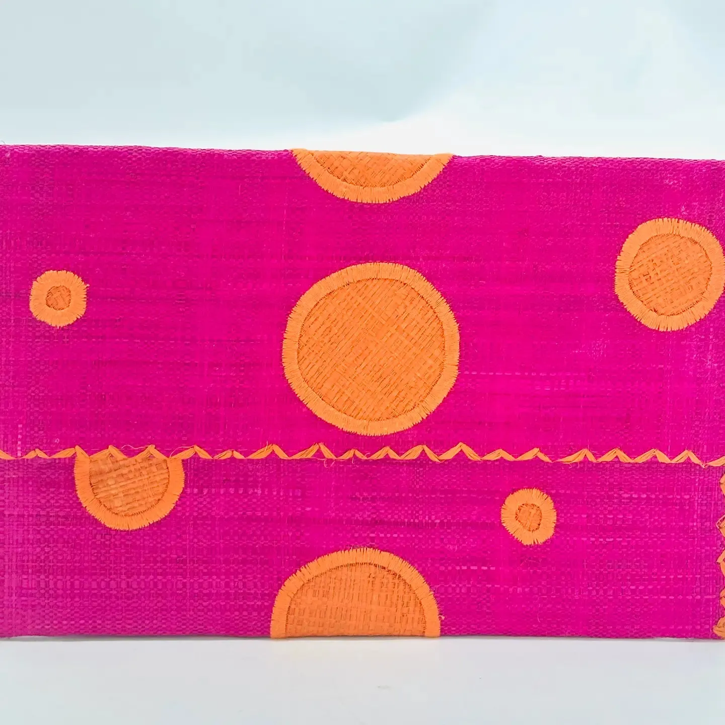 Polka Dot Straw Envelope Clutch Purse in Black,  Fuschia and Turquoise