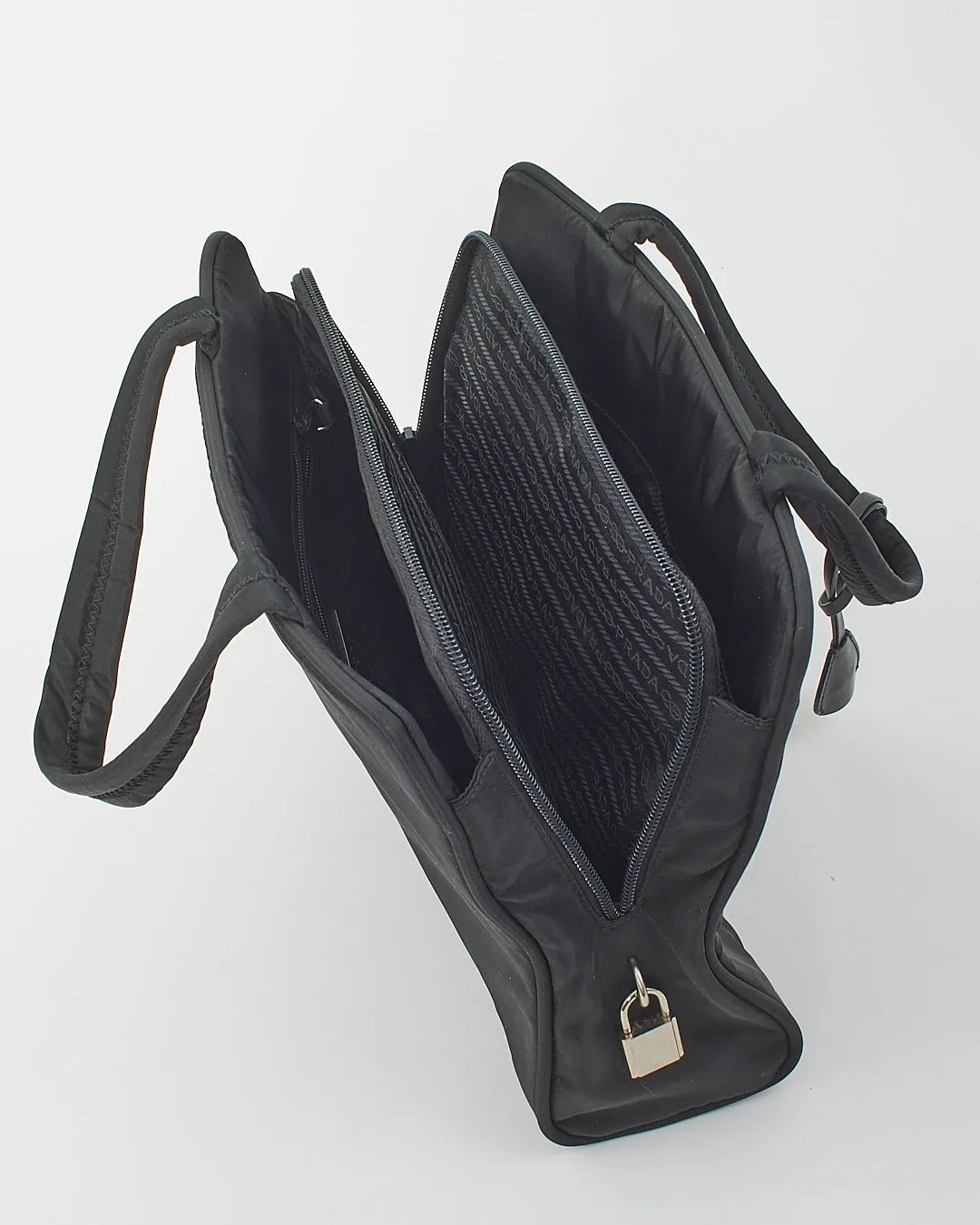 Prada Black Nylon Tessuto Top Handle B8497 Compartment Bag